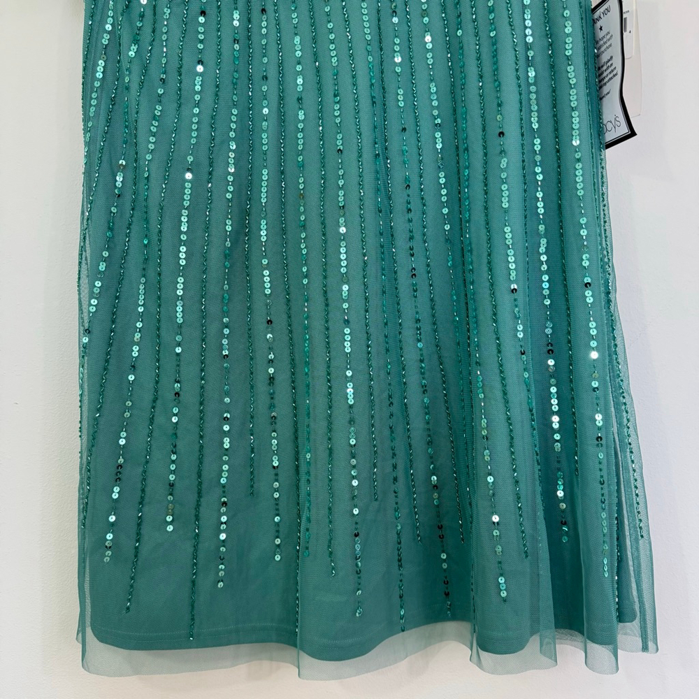 ADRIANNA PAPELL STUDIO Sequin Beaded Flutter Sleeve Cocktail Dress Green Size 20 - Picture 8 of 10